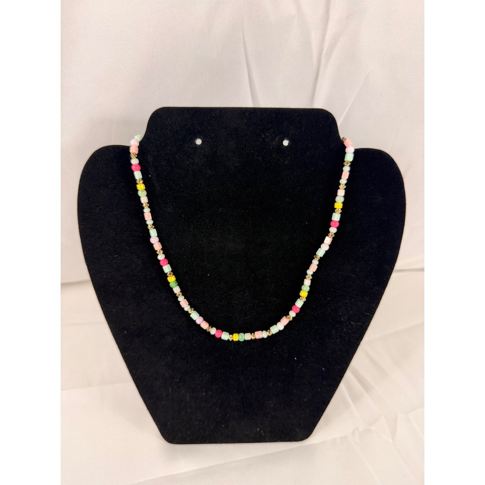 Unbranded Beaded Necklace OS Multicolor Pastel Glass Bead Gold Tone Adjustable